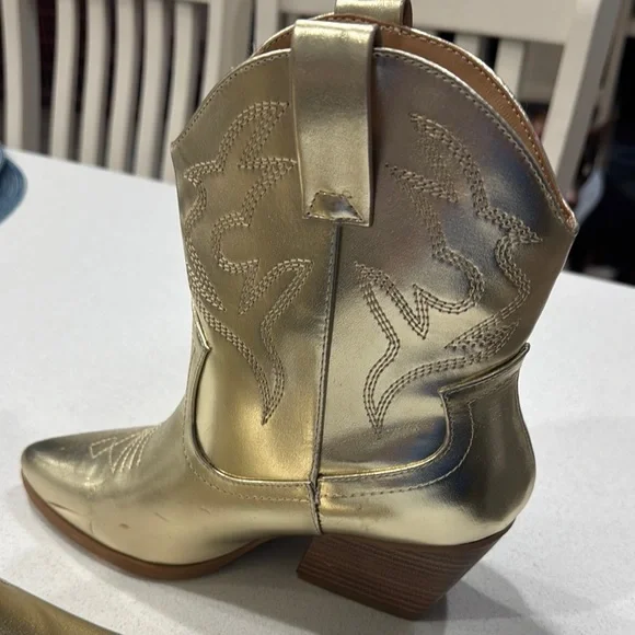 Soda Gold Heeled Boots with Western Flair - Picture 2 of 5